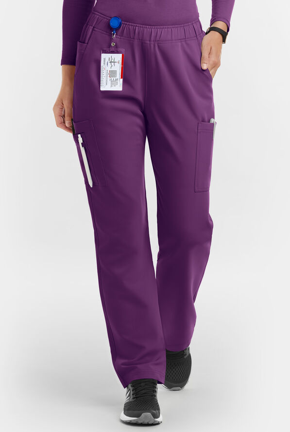 MOVEMENT by Butter-Soft Rigel Women's 9-Pocket Interior Drawstring STRETCH Scrub Pants - Eggplant - 1
