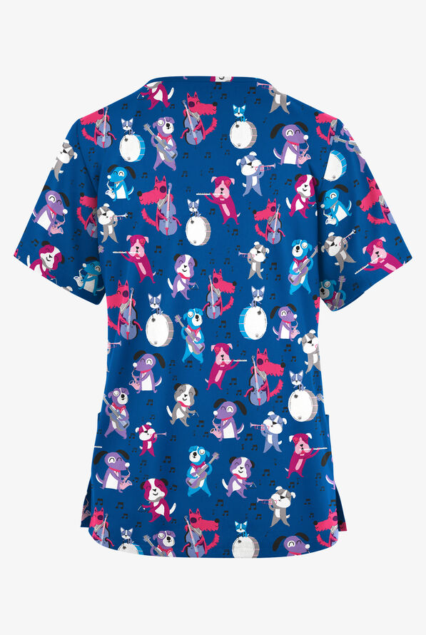 Butter-Soft Originals Jazz It Up Royal  Women's 2-Pocket Classic Fit V-Neck Print  Scrub Top - null - 2