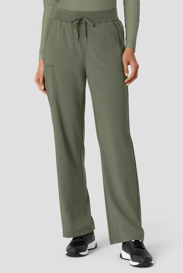 Pantal&oacute;n m&eacute;dico Carhartt Cross-Flex Force STRETCH de corte acampanado estilo cargo con cord&oacute;n convertible y 6 bolsillos para mujer - Olive - 1