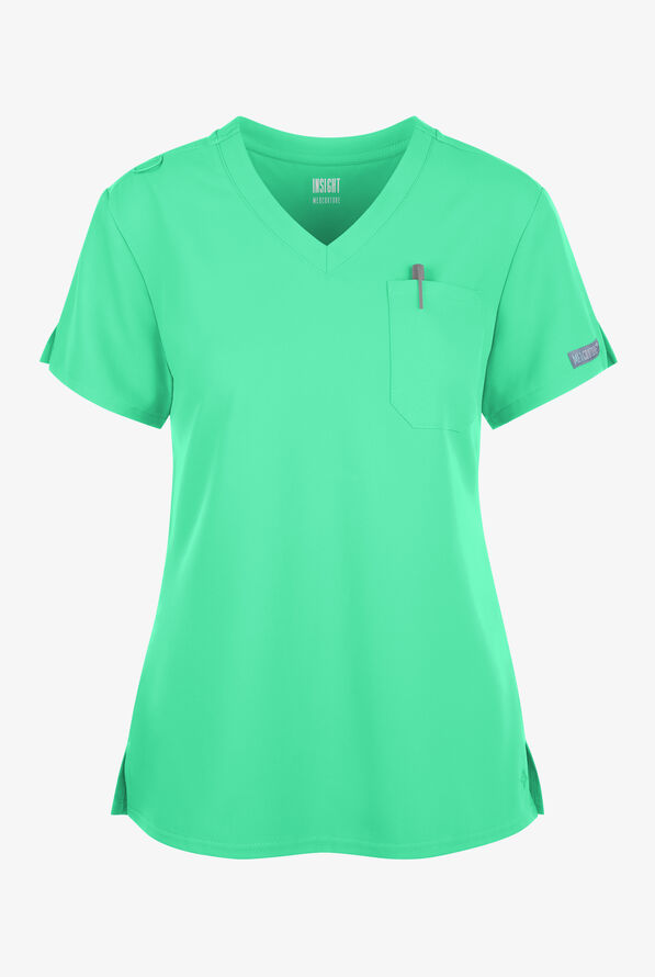 Med Couture Insight Women's 1-Pocket Tuck In V-Neck Scrub Top - Mint Julep - 1