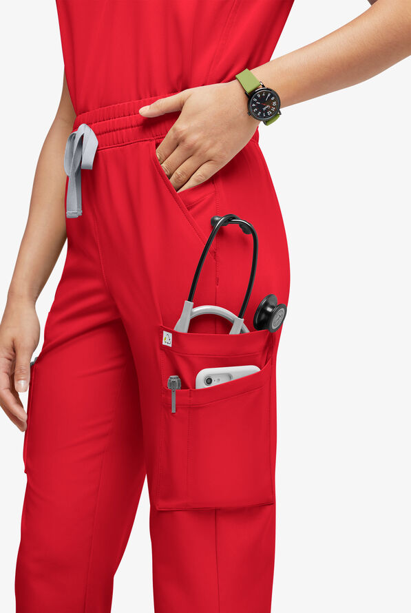 ReSurge Topaz Women's 11-Pocket Drawstring Scrub Pants - Atomic Red - 2