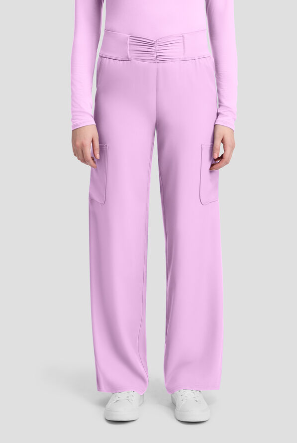 Med Couture Insight Women's 5-Pocket Ruched High Waisted Wide Leg Cargo Scrub Pant - Lilac - 1