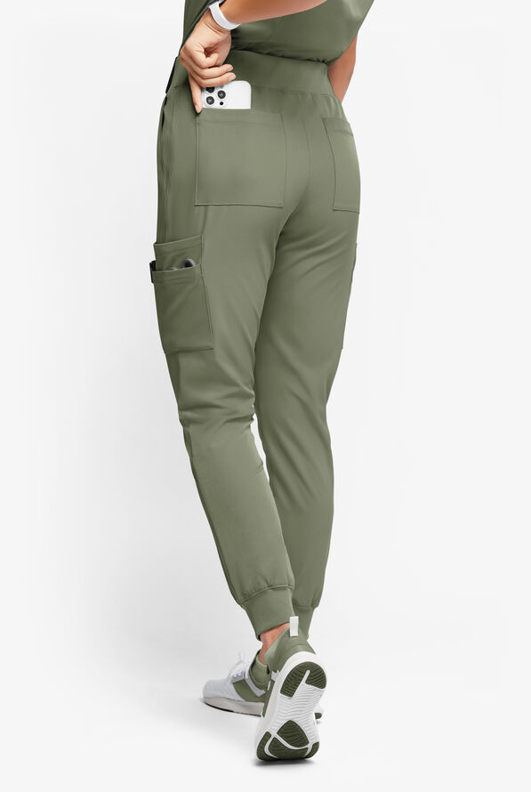 WhisperLite YARA Women's 10-Pocket Cargo Jogger Scrub Pants - Tall - Olive Leaf - 3