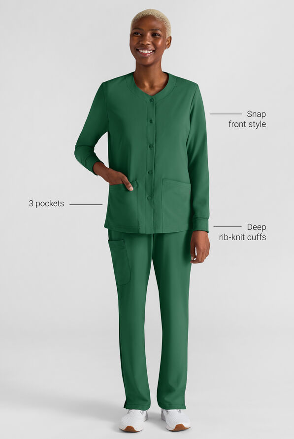 Chaqueta m&eacute;dica Easy STRETCH con botones a presi&oacute;n y 3 bolsillos para mujer - Hunter - 3