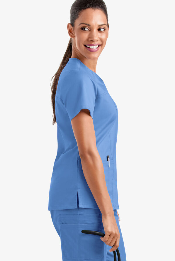 Butter-Soft STRETCH Women's 4-Pocket Sweetheart Neck Scrub Top - Ceil Blue - 4
