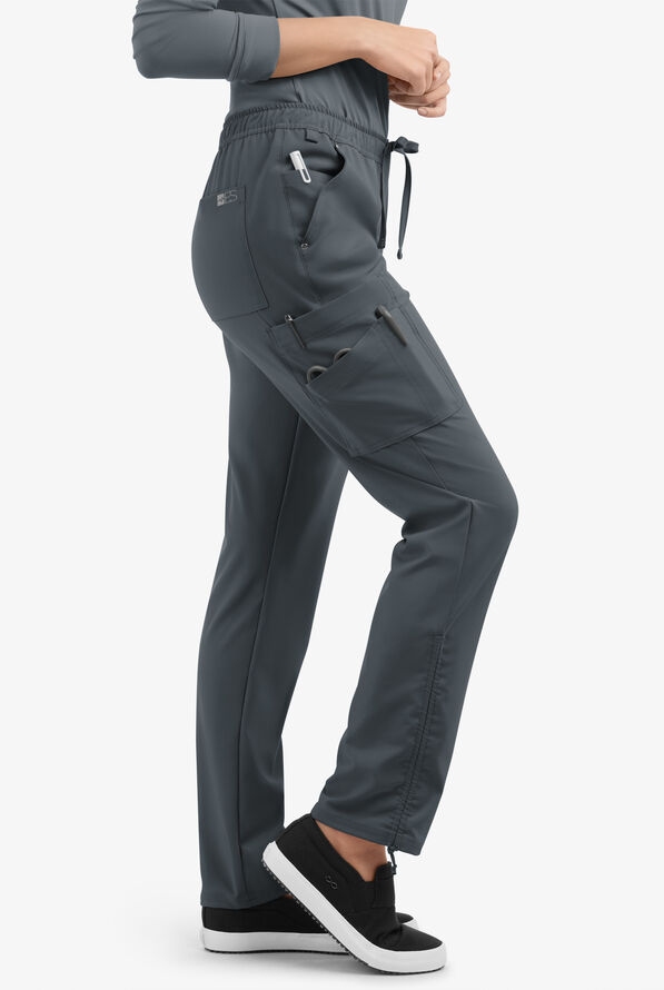 Easy STRETCH Halle Women's 11-Pocket Ruched Leg Jogger Scrub Pants - Petite - Pewter - 2