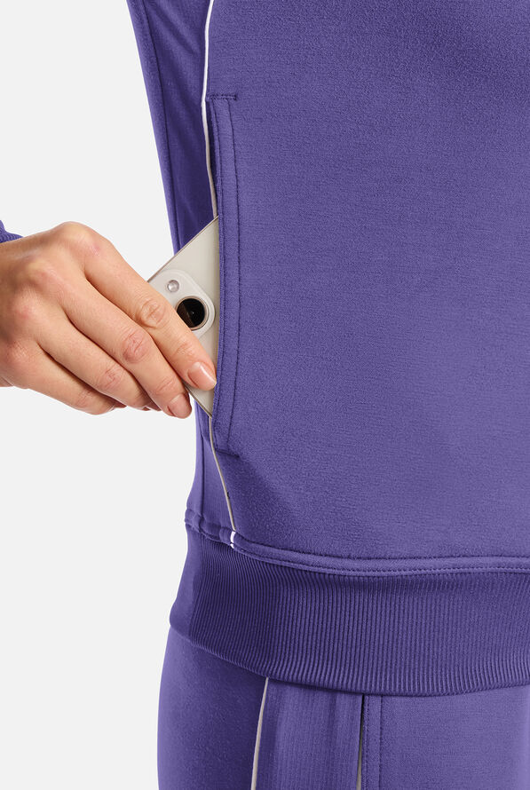 Med Couture Layers Women's 2-Pocket STRETCH Half Zip Scuba Knit Scrub Jacket - Light Galactic Purple - 5