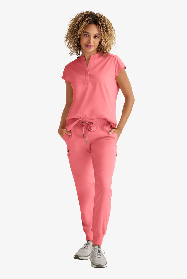 Healing Hands Purple Label Journey Women's 2-Pocket STRETCH Dolman Sleeve Mandarin Collar Scrub Top - Blushing Peach - 2