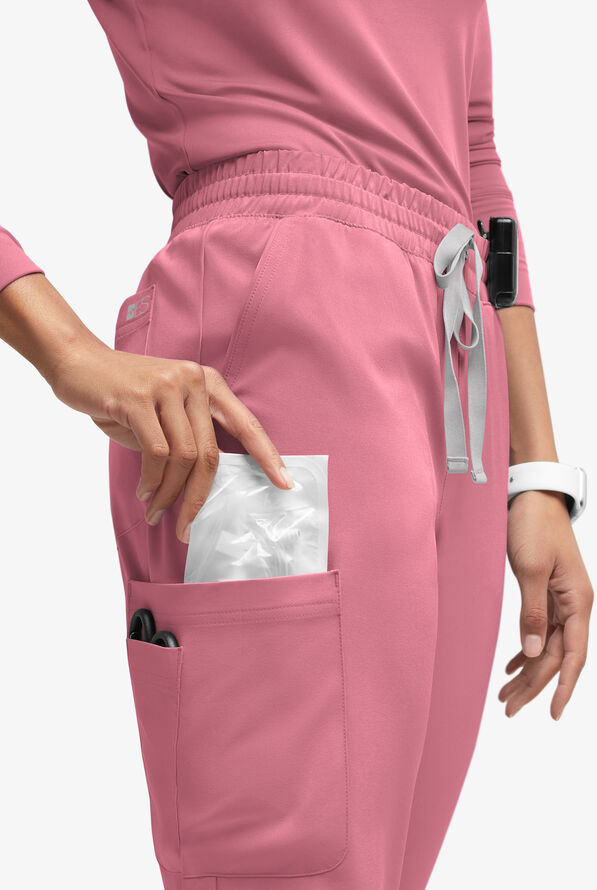 Easy STRETCH Naya Women’s Natural Waist 6-Pocket Straight Leg Scrub Pants - Tea Rose / Silver - 2