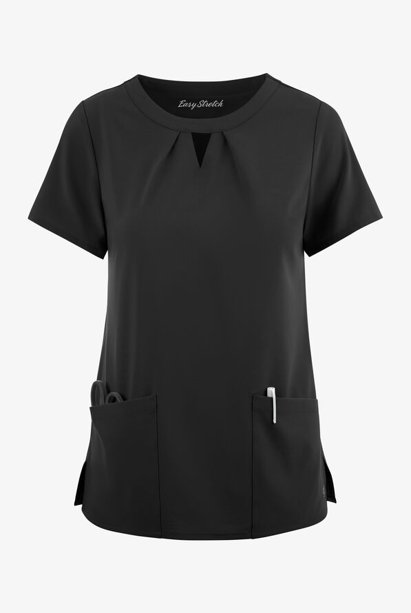 Blusa médica Easy STRETCH Salma con cuello ojo de cerradura y 3 bolsillos para mujer - Onyx Black - 1