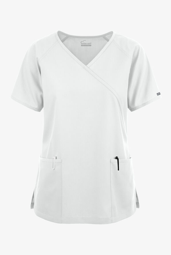 Blusa médica Butter-Soft Originals estilo cruzado con 3 bolsillos para mujer - White - 1