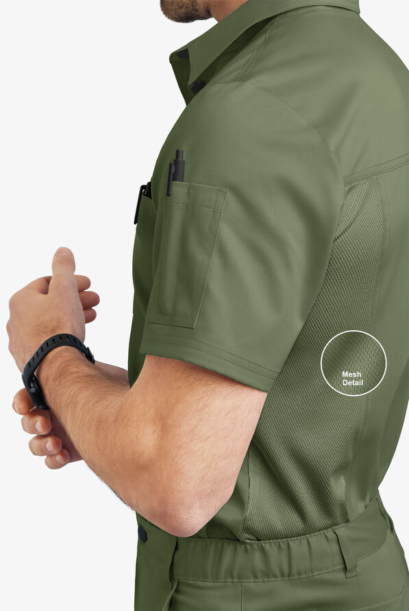 Advantage STRETCH Men's 3-Pocket Short Sleeve Polo with Back Air-Mesh Panels - Light Olive - 2