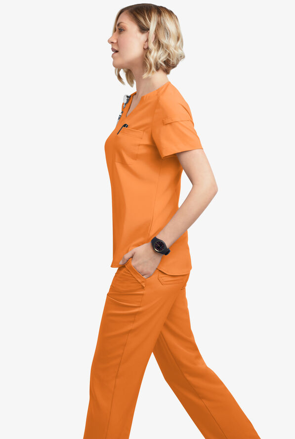Easy STRETCH Nikki Women's 1-Pocket Scallop Neck Tuck-In Scrub Top - Apricot Crush - 5