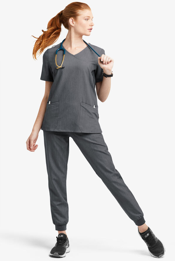 MOVEMENT by Butter-Soft Vega Women's 5-Pocket Flat Front Jogger STRETCH Scrub Pants - Petite - Charcoal Heather - 2