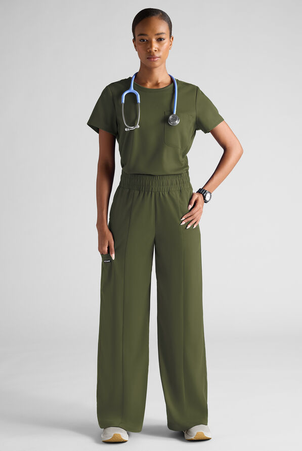 Grey's Anatomy by Barco Emerge Emerson Women's 5-Pocket STRETCH High-Rise Wide Leg Scrub Pants - Olive - 6