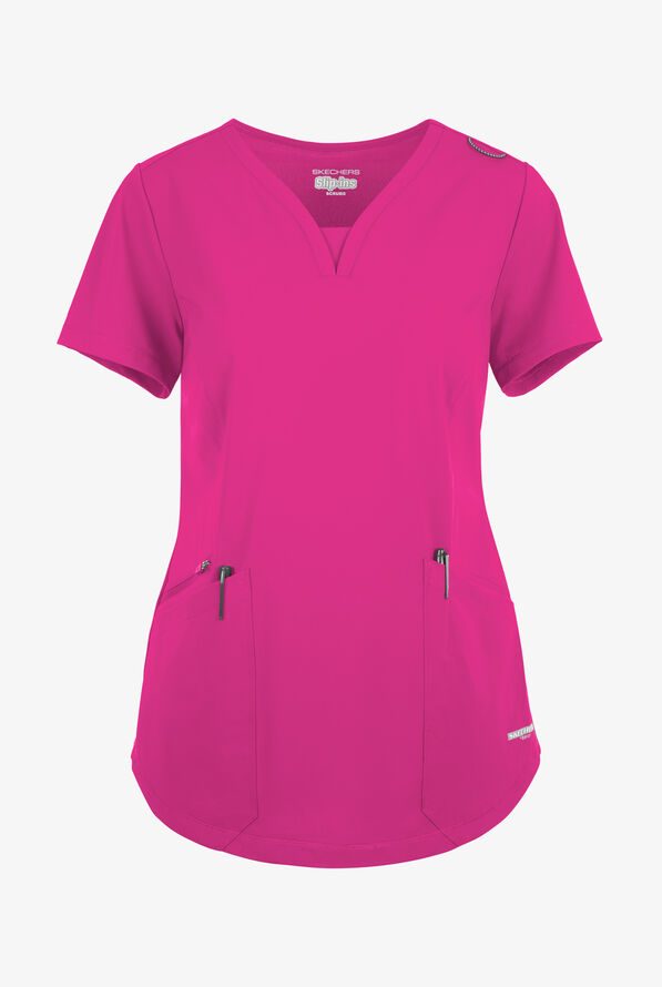 Skechers by Barco Slip-ins Serene Women's 3-Pocket STRETCH Gusset V-Neck Scrub Top - Deep Magenta - 1