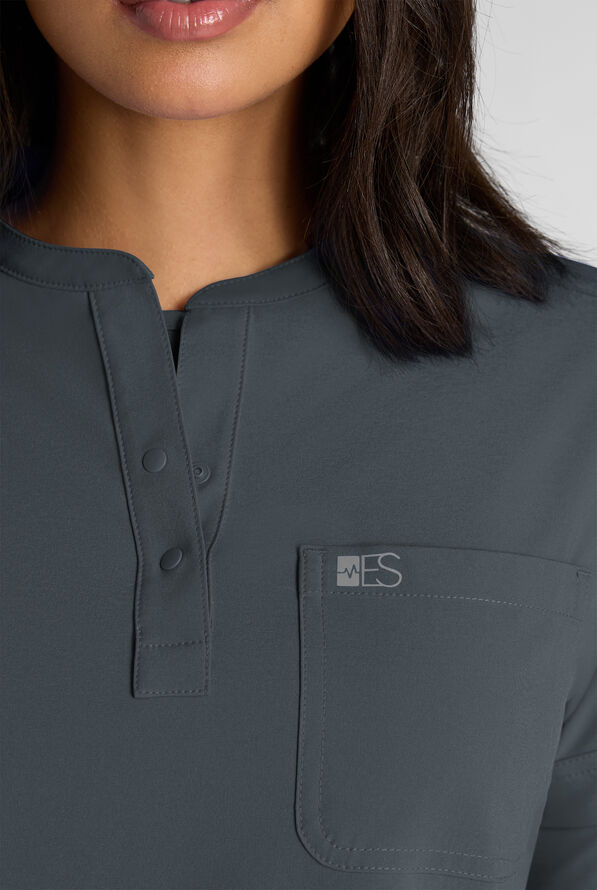 Easy STRETCH Bella Women's 1-Pocket Henley Scrub Top - Pewter - 4