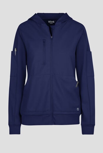 Wink Renew Knit Women's 4-Pocket STRETCH Front Zip Scrub Hoodie Jacket