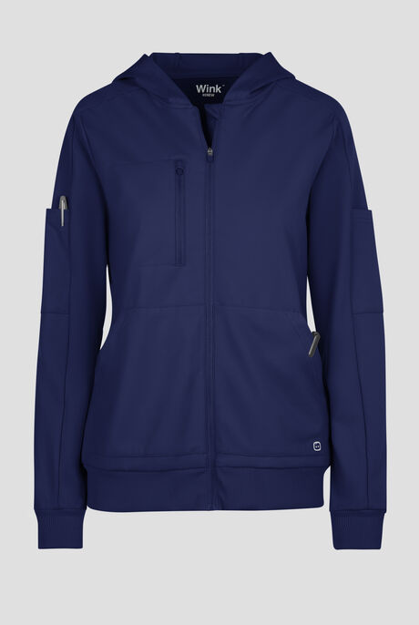 Wink Renew Knit Women's 4-Pocket STRETCH Front Zip Scrub Hoodie Jacket