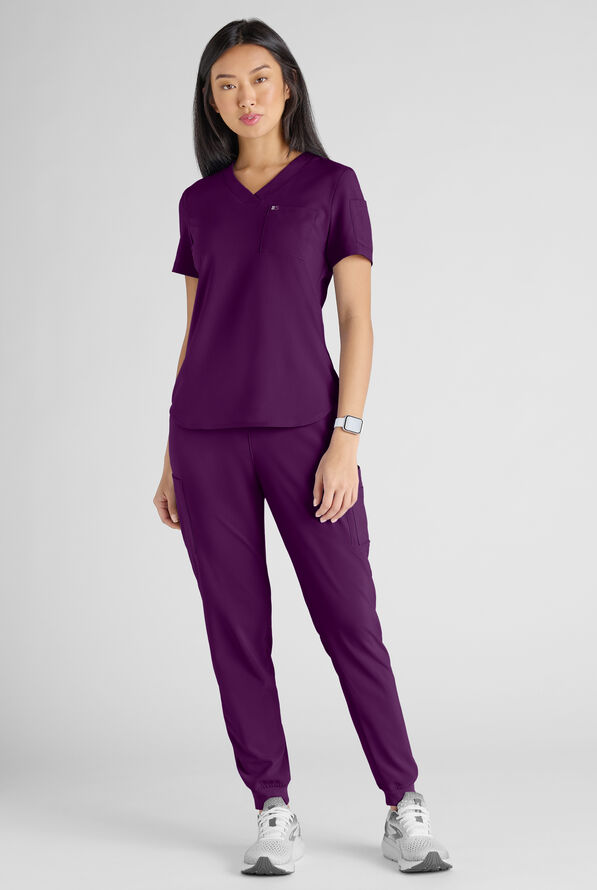 Conjunto de uniforme m&eacute;dico Easy STRETCH con 10 bolsillos para mujer - Eggplant - 8
