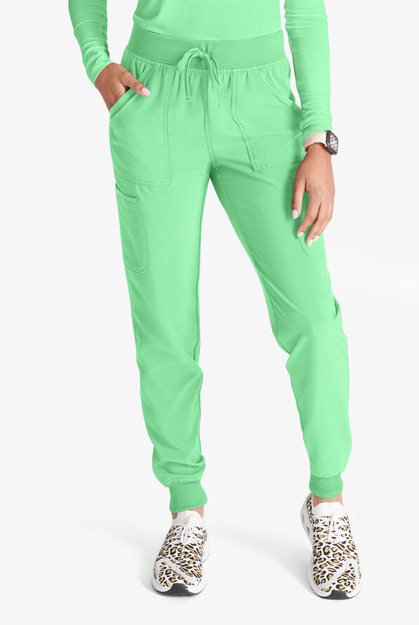 Cherokee Collection Women's 4-Pocket STRETCH Rib-Knit Waistband Cargo Jogger Scrub Pants - Mint - 1