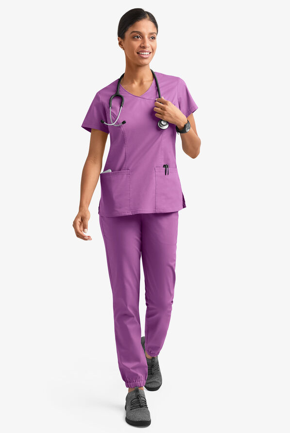 Blusa m&eacute;dica UA Butter-Soft STRETCH estilo cruzado con cuello en V y 3 bolsillos para mujer - Orchid - 6