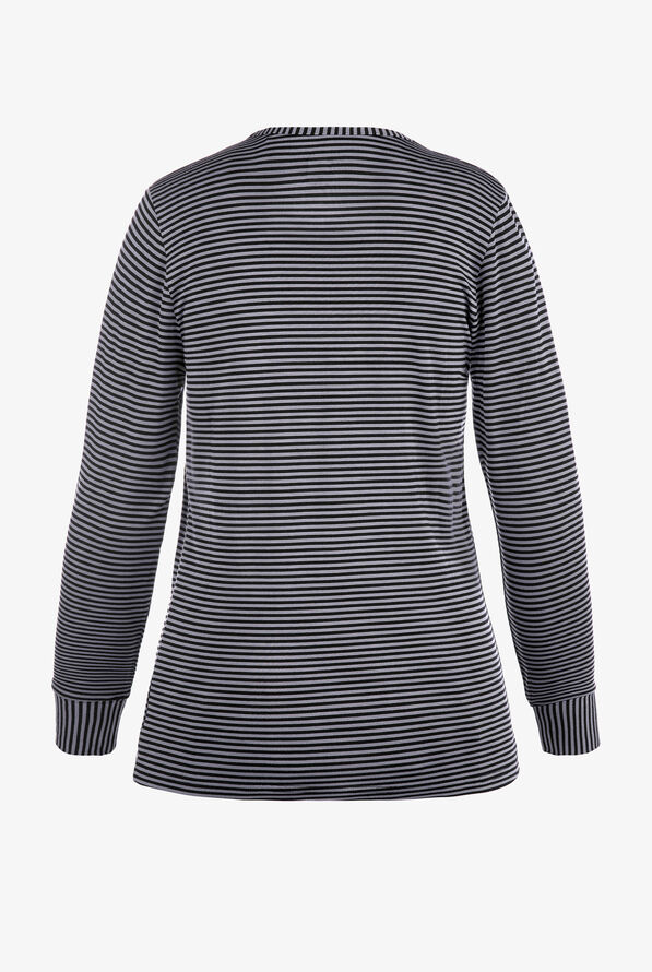 WonderWink Black/Pewter Women's STRETCH Long Sleeve Striped Knit Underscrub - null - 2