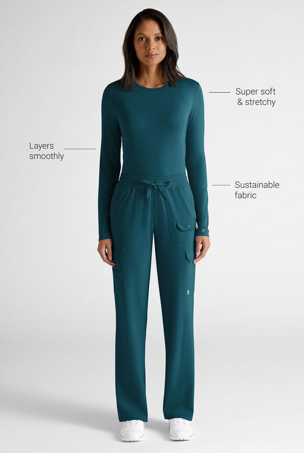 Easy STRETCH Cate Women's Long Sleeve Knit Underscrub - Caribbean Blue - 3