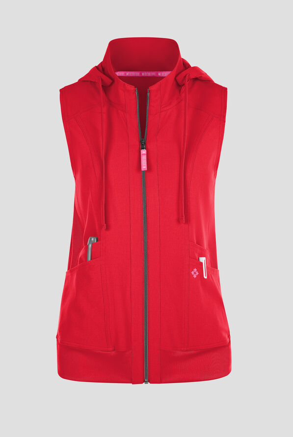 Med Couture Amp Women's 4-Pocket STRETCH Zip Front Removable Hoodie Scrub Vest - Solar Flare - 1