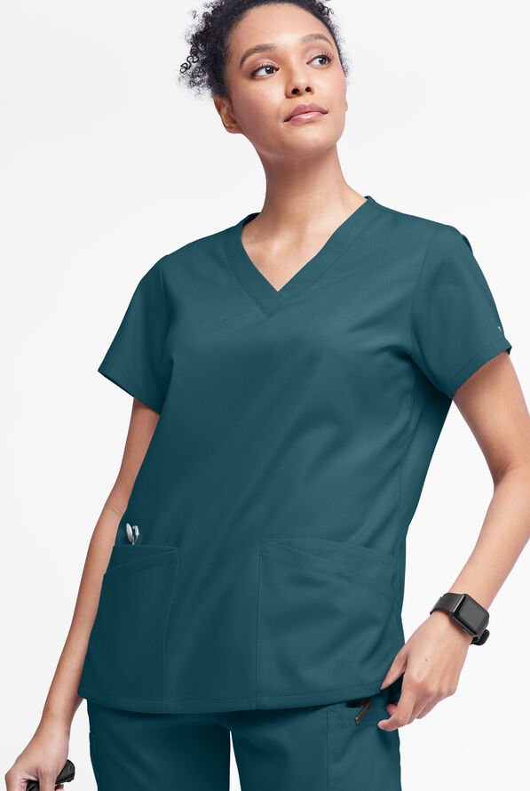 Blusa médica Butter-Soft Originals con cuello en V y 6 bolsillos para mujer - Caribbean Blue - 2