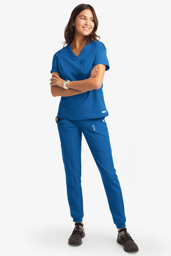 Butter-Soft Women's 3-Pocket V-Neck Tuck-In Scrub Top **Slightly IRREGULAR** - Royal - 1