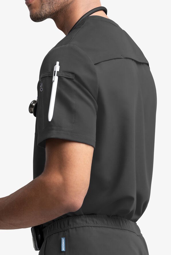 Camisa médica MOVEMENT by Butter-Soft Nash Henley STRETCH con botones a presión y 2 bolsillos para hombre - Pewter - 3