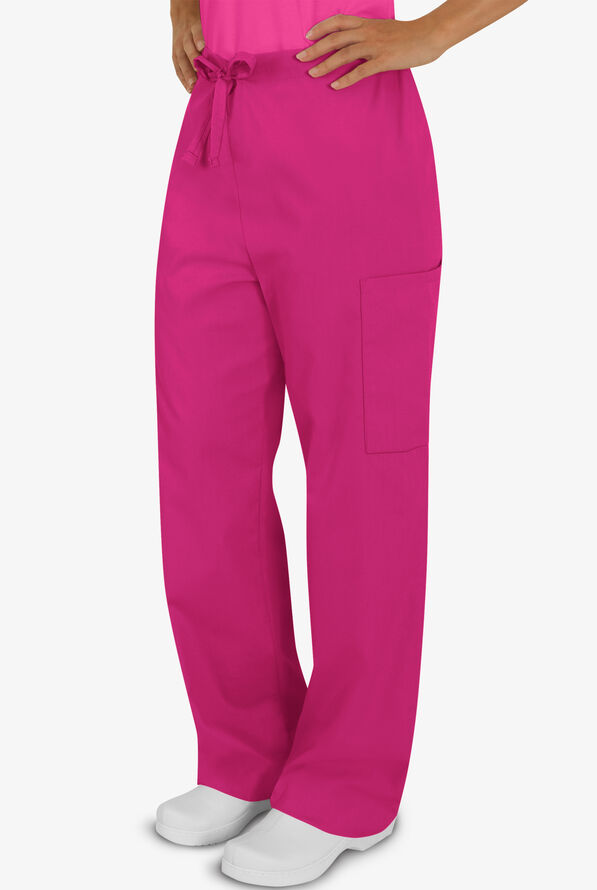 Butter-Soft Core Unisex 4-Pocket Drawstring Scrub Pants - Tall - Raspberry Rose - 1