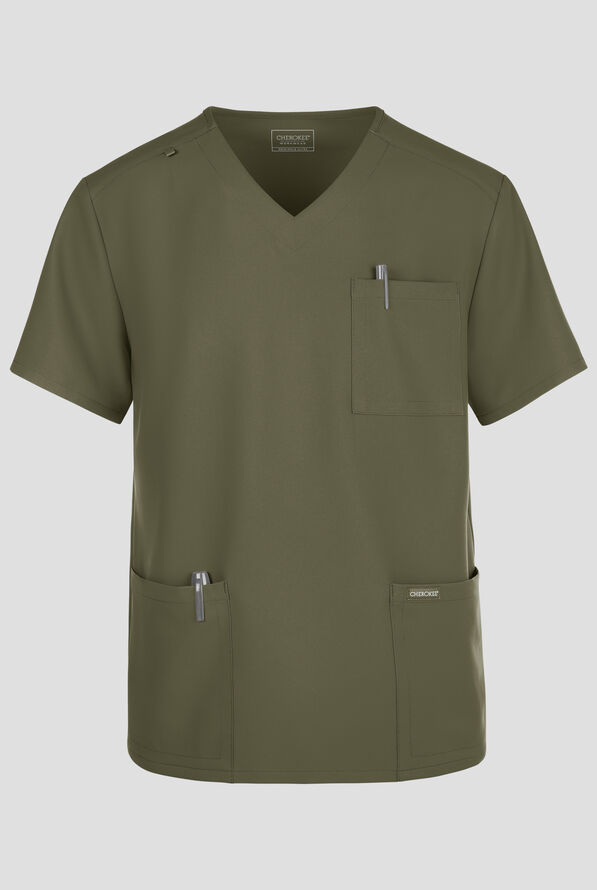 Camisa m&eacute;dica Cherokee Workwear Originals Ultra con cuello en V y 3 bolsillos para hombre - Olive - 1