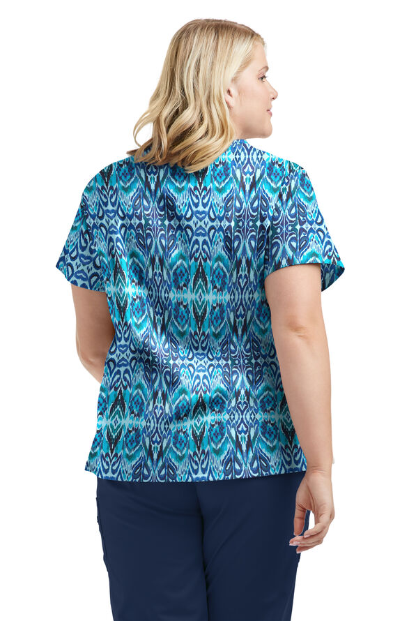 Strictly Scrubs STRETCH Romanian Ikat Dew Drop Women's 4-Pocket Criss Cross Print Scrub Top - null - 2