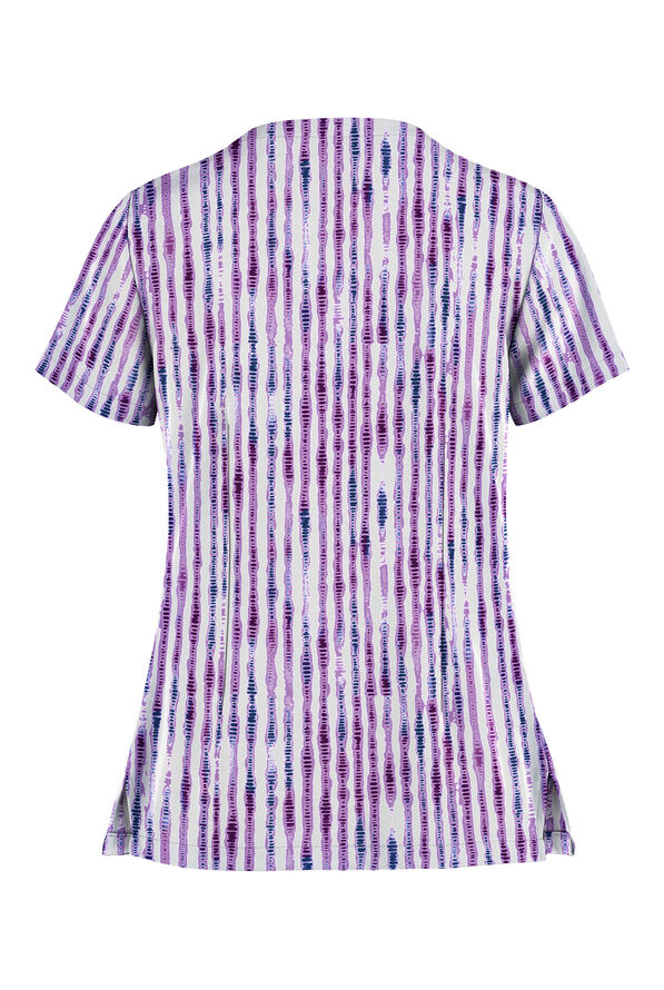 Blusa médica estampada Strictly Scrubs Geometric Stripes White con cuello ojo de cerradura y 2 bolsillos para mujer - null - 2