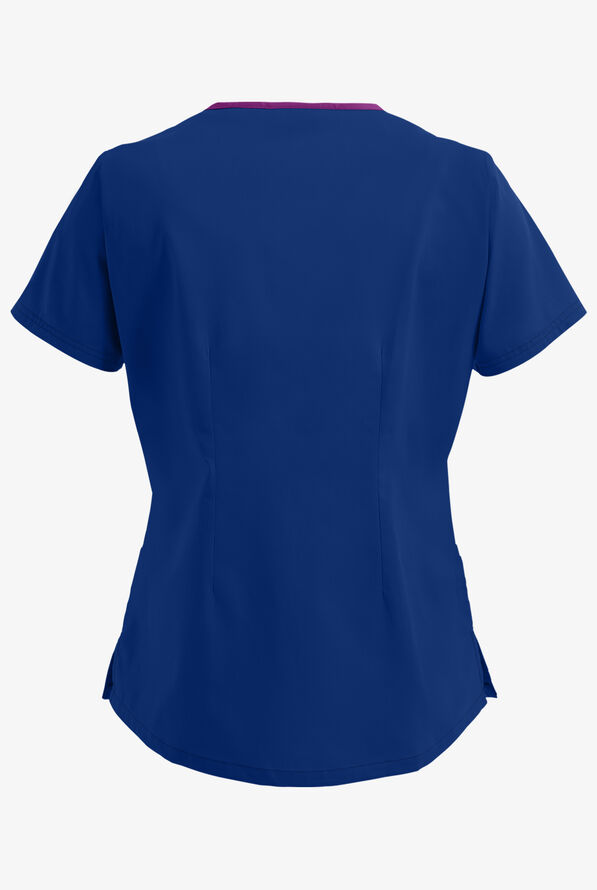 Butter-Soft Core Women's 3-Pocket Crisscross Contrast V-Neck Scrub Top - Galaxy/Berry Burst - 3