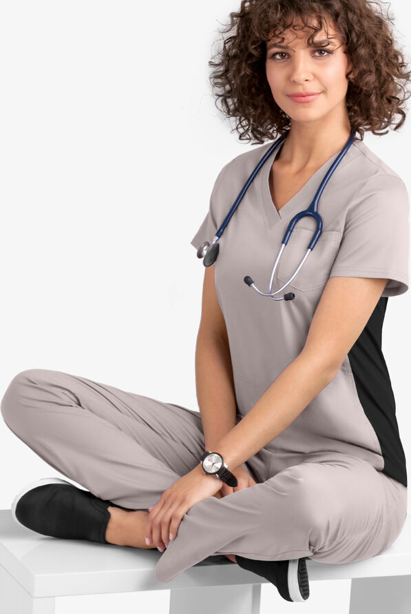 UA Flex2 VNeck Scrub Top with Knit Side Panels, Stretch Scrubs