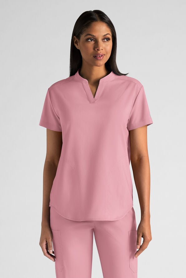 Butter-Soft STRETCH FLXTEK+ Women's 2-Pocket Oversized Henley Scrub Top - Cosmo Pink - 1