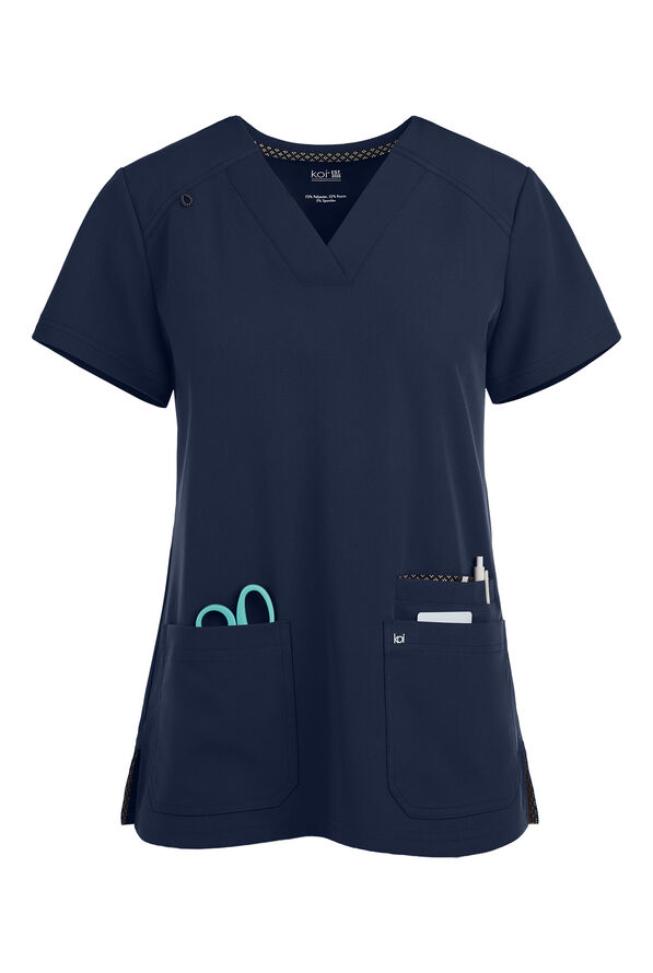 koi Next Gen Hustle and Heart Women's 3-Pocket STRETCH V-Neck Scrub Top - Navy - 1