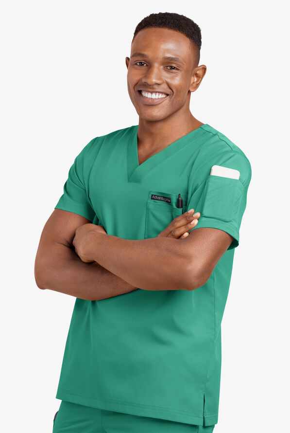 Advantage STRETCH Men's 4-Pocket V-Neck Scrub Top - Bermuda Green - 6