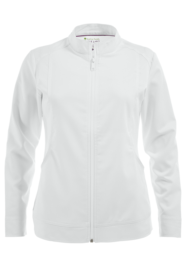 Healing Hands Purple Label Dakota Women's 2-Pocket STRETCH Scrub Jacket - White - 1