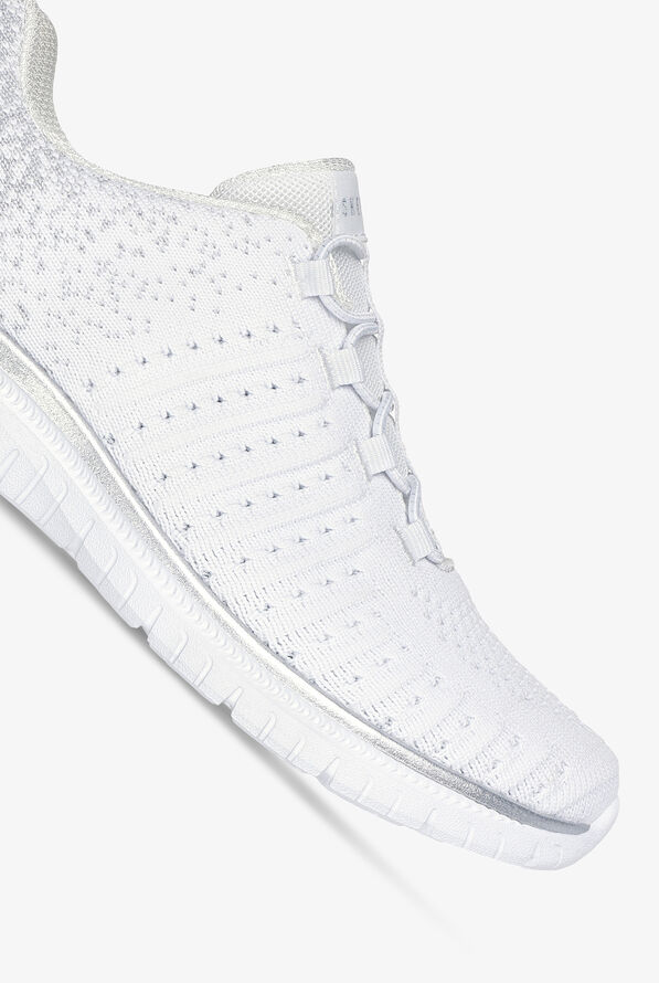 Skechers Sport Virtue Lucent Metallic White Knit Bungee Athletic Slip-On Nursing Shoes - null - 3