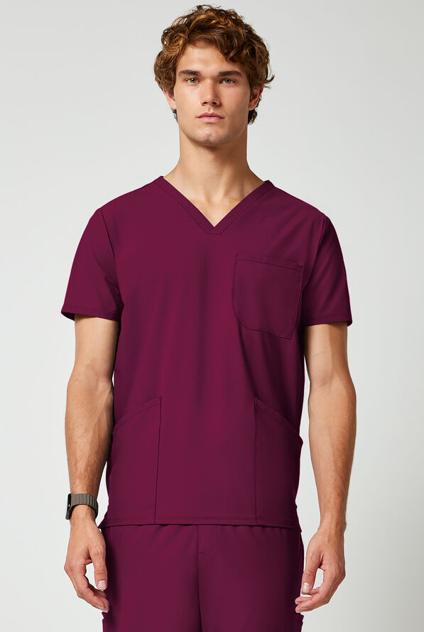Camisa m&eacute;dica Infinity PURSUIT STRETCH con cuello en V y 3 bolsillos para hombre - Wine - 5