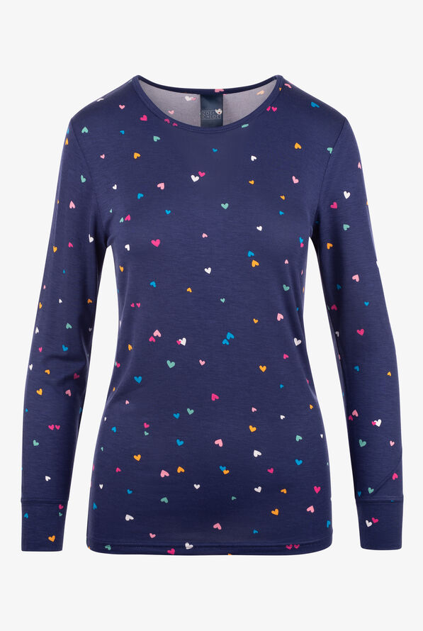 Zoe & Chloe Confetti Hearts Knit Women's STRETCH  Long Sleeve Knit Underscrub - null - 1