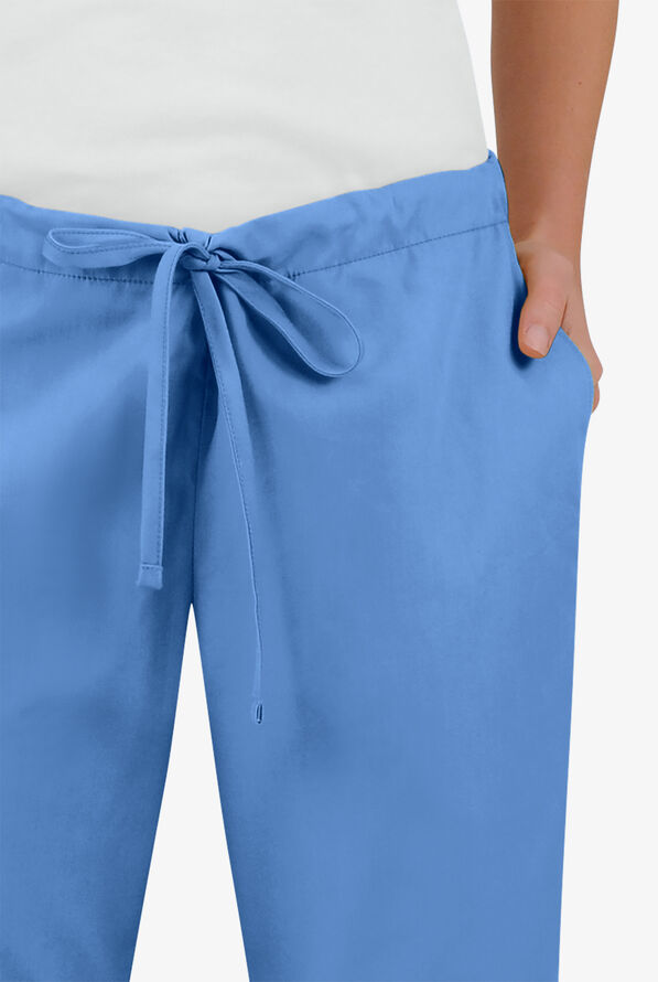 Butter-Soft Core Women's 4-Pocket Elastic Waist Back Drawstring Scrub Pants - Ceil Blue - 3