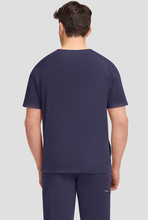 Cherokee Achieve Men's 3-Pocket STRETCH Relaxed V-Neck Knit Scrub Top - Navy - 2