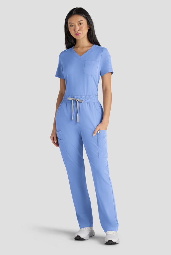 ReSurge Diamond Women's 3-Pocket V-Neck Tuck In / Wear Out Scrub Top - Ceil Blue - 8