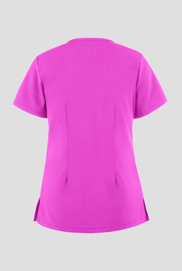 Blusa m&eacute;dica Easy STRETCH Lina con cuello en V ingleteado y 4 bolsillos para mujer - Electric Fuchsia - 3