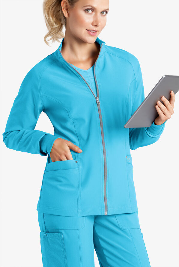 Easy STRETCH Zadie Women's 4-Pocket Raglan Scrub Jacket - Turquoise - 2